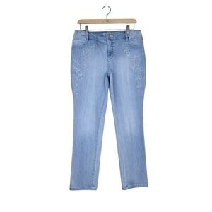 Chico's Platinum Denim Womens 8 Chico's 1 Lace Embroidered Boyfriend Jeans
